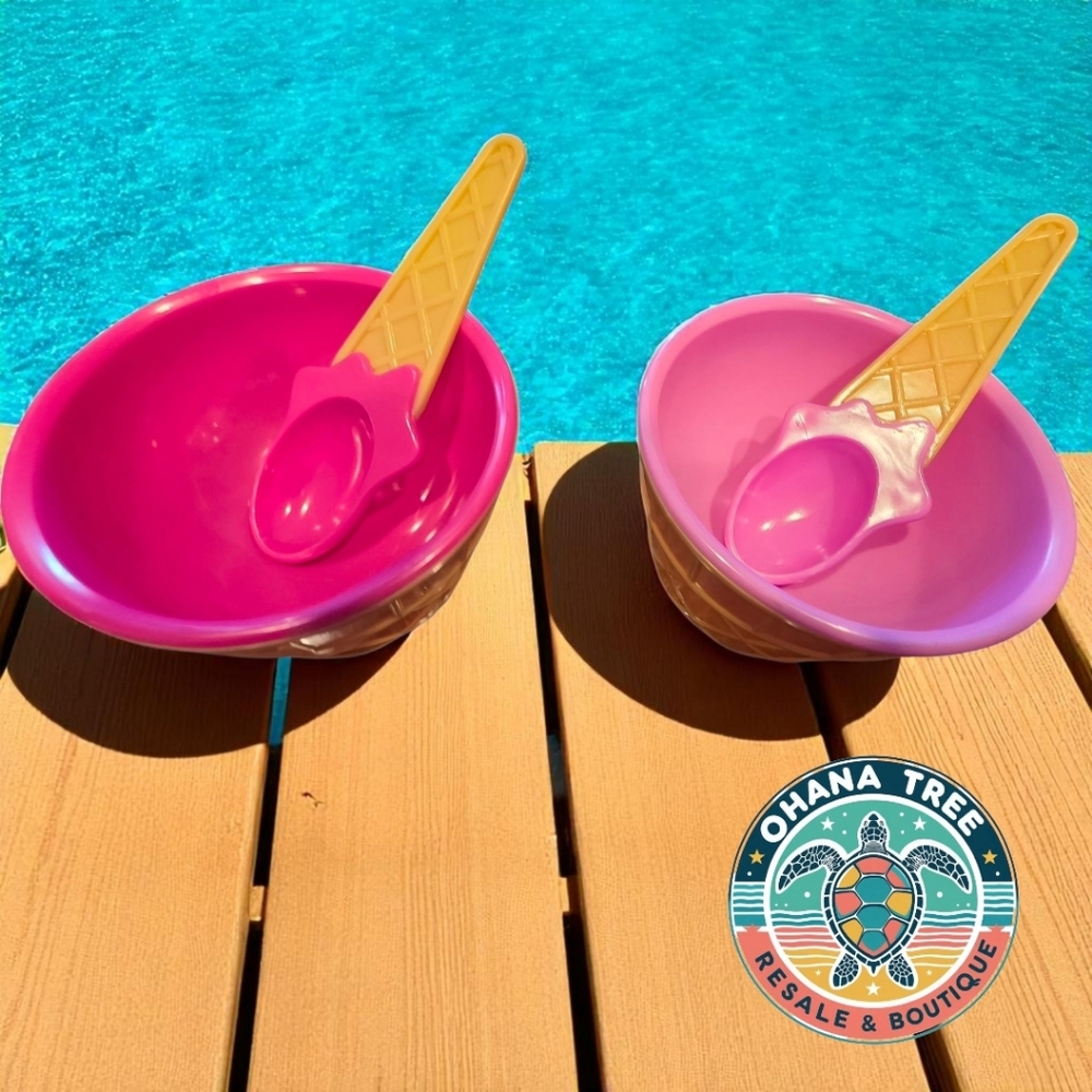 Pretty In Pink Ice Cream Bowl Set with Spoons- 4 Pc.